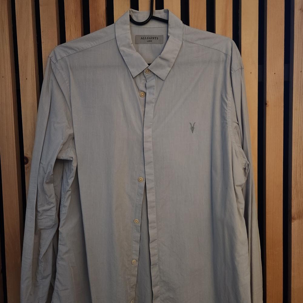 All Saints Men's Light Gray Button Down Shirt